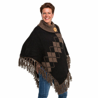 poncho-zwart-bruin-gerecyclede-wol-katoen