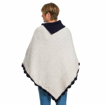 Poncho circulaire wol ecru - blauw