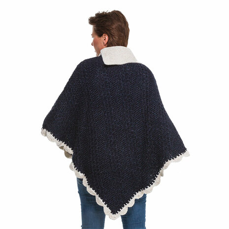 Poncho circulaire wol blauw - ecru