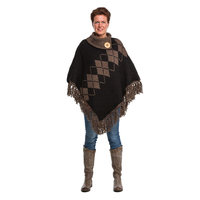 Poncho van wol en katoen in de kleuren zwart en bruin.