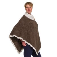 Poncho circulaire wol en katoen donkerbruin - ecru