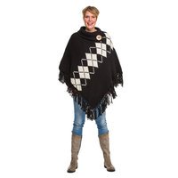 Poncho Zwart met Ecru