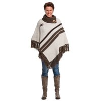 Poncho Ecru met Bruin Bobedela