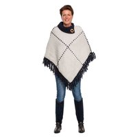 Poncho Ecru met Donkerblauw Braga