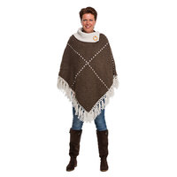Poncho dames bruin - ecru